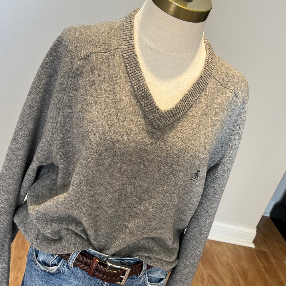 Original Penguin Charcoal V-Neck Sweater lambswool size L